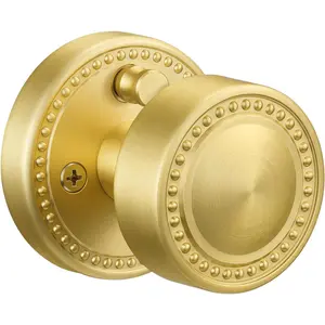 Gold Door Knobs, Zinc Alloy Privacy Door Knobs, Round Vintage Door Knobs with Lock for Bedroom,, Study, Office, 1Pack