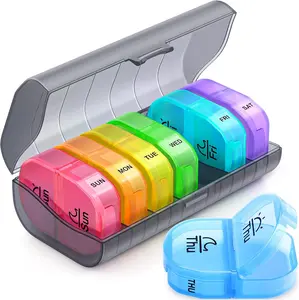 Weekly Pill Organizer 2 Times a Day, AM PM Pill Box with 7 Detachable Pill Case, BPA-Free & Portable 7 Day Pill Organizer with Large Storage to Hold Medication, Vitamins and Fish Oils
