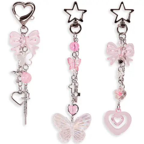 3PCS Keychains Aesthetic Y2K Keychain Charms Stylish Keychains Accessories for Women Bag Purse Gifts