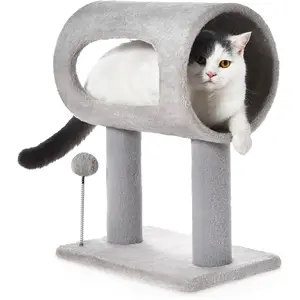 Cat Craft Cat Scratching Post 20.5" Cat Tree with Tunnel Bed Carpet Cat Tower Kitten Tree Cat Tree with Hanging Ball for Indoor Cat, Grey