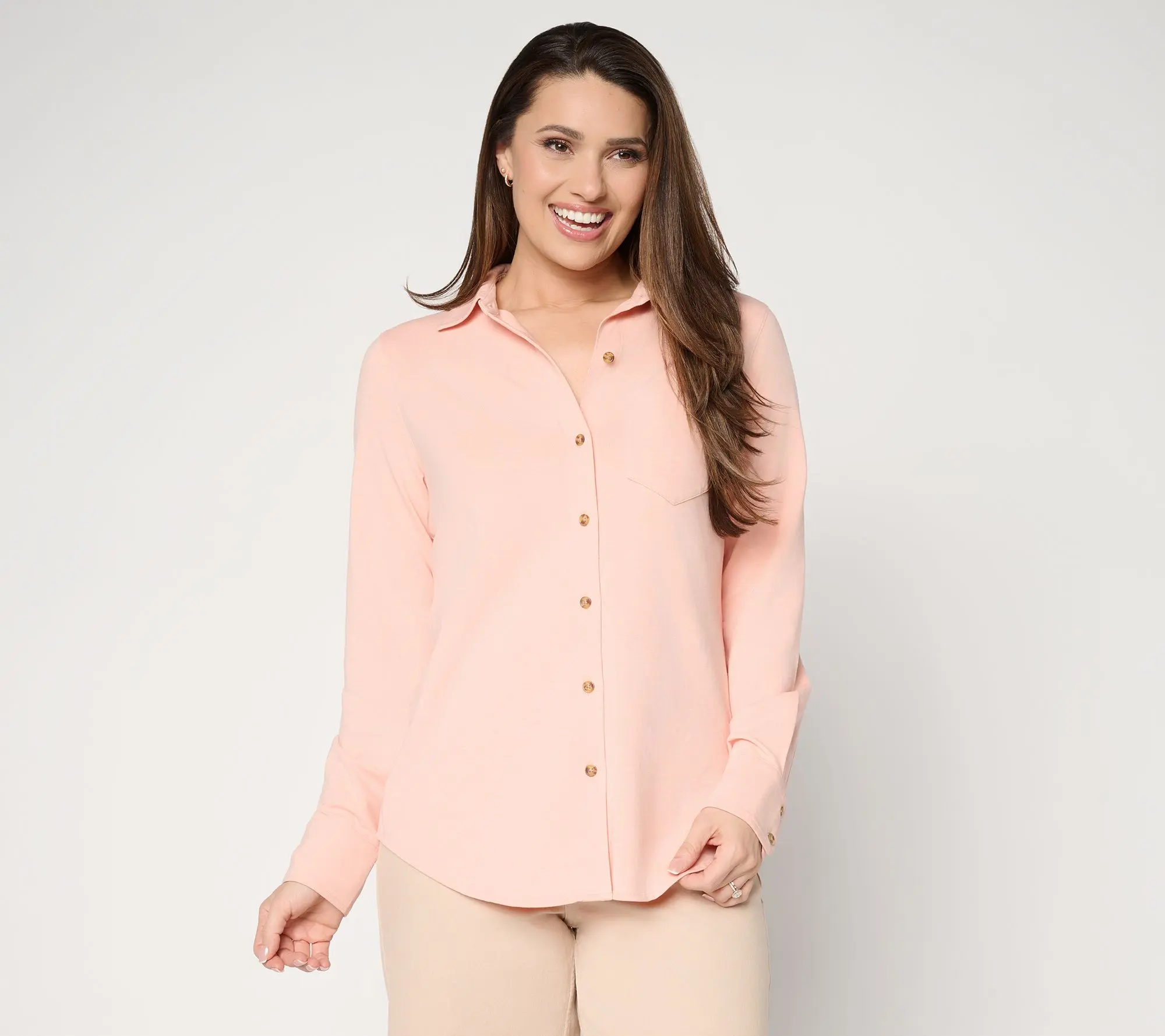 Ree by the Pioneer Woman Slub Jersey Button Front Long Sleeve Top