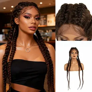 European American TikTok Style Lace Front Braided Wig, 80cm Long Dreadlock Full Head Wig for African American Women