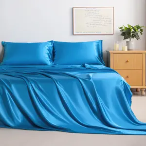 Satin Bed Sheet Set, Luxury and Silky Solid Color Sheet and Pillowcase Set, Flat Sheet, Pillowcases, Fitted Sheet with Deep Pocket, Royal Blue