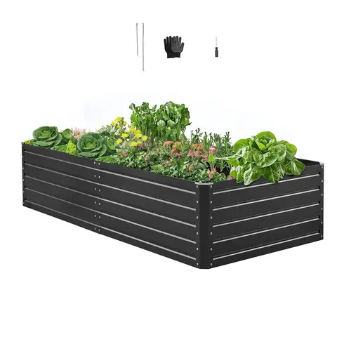 VEVOR Modular Galvalume Metal Raised Garden Bed, 6.7x3x1.5ft (70.9x35.4x11.8in) Open Bottom Outdoor Metal Planter, Build-Your-Own Base with Long-Lasting Durability, Ideal for Veggies & Herbs, Gray