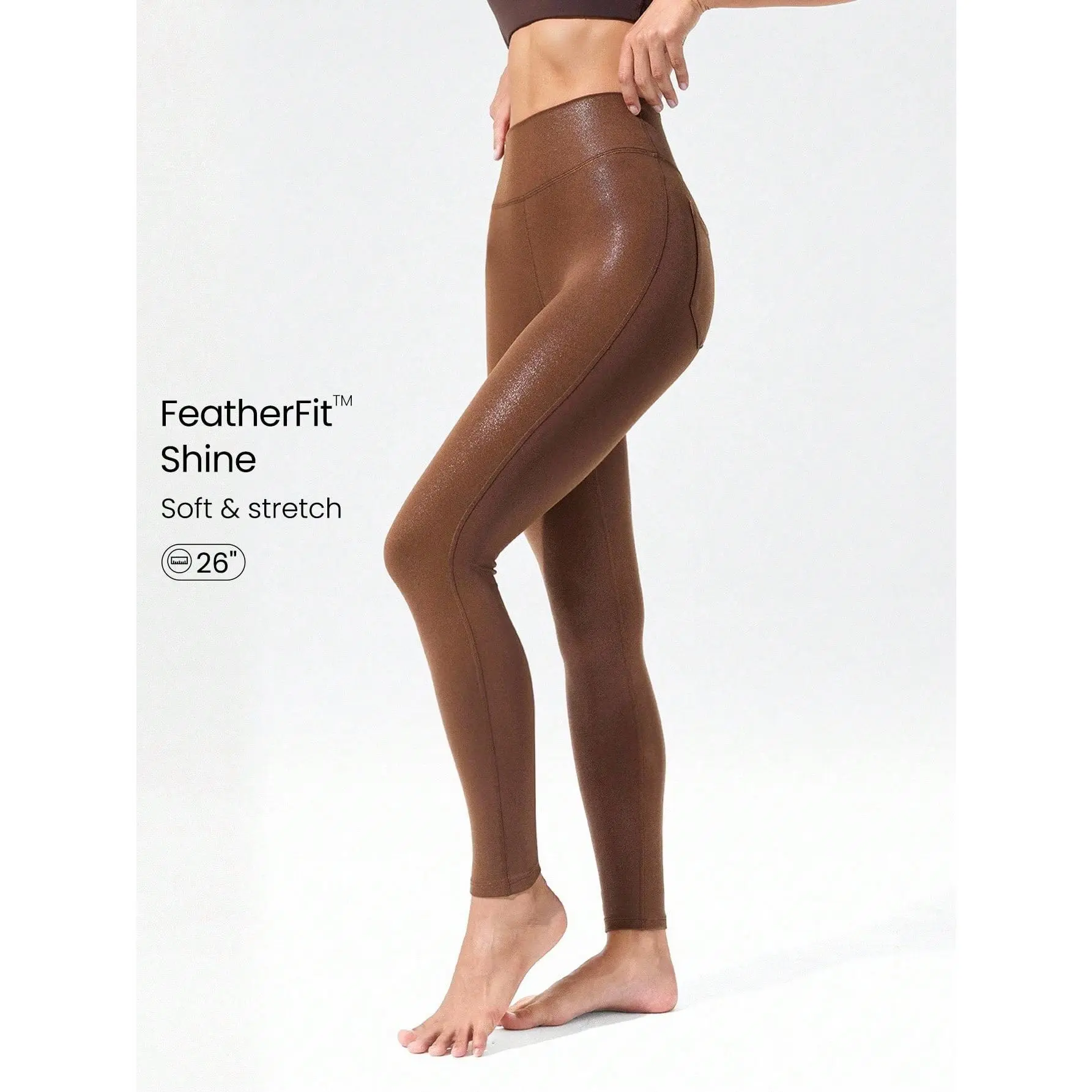 GLOWMODE 26" GlowFlex Foil Faux Leather Fleece Stretchy Sweat-Wicking Pockets Mid-Rise Leggings With Hip Pockets Yoga Pilates Studio Autumn Winter Daily Casual Wear