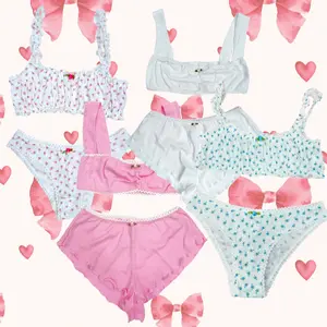 Milanblocks Romantic Floral Pointelle Bralette & Panty Set Blue Flower Fabric Womenswear Knit Fit