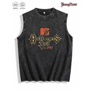 Vintage Acid Wash Sleeveless Shirt Men's 80s Heavy Metal Graphic Tank Top 100% Cotton Retro Grunge Streetwear