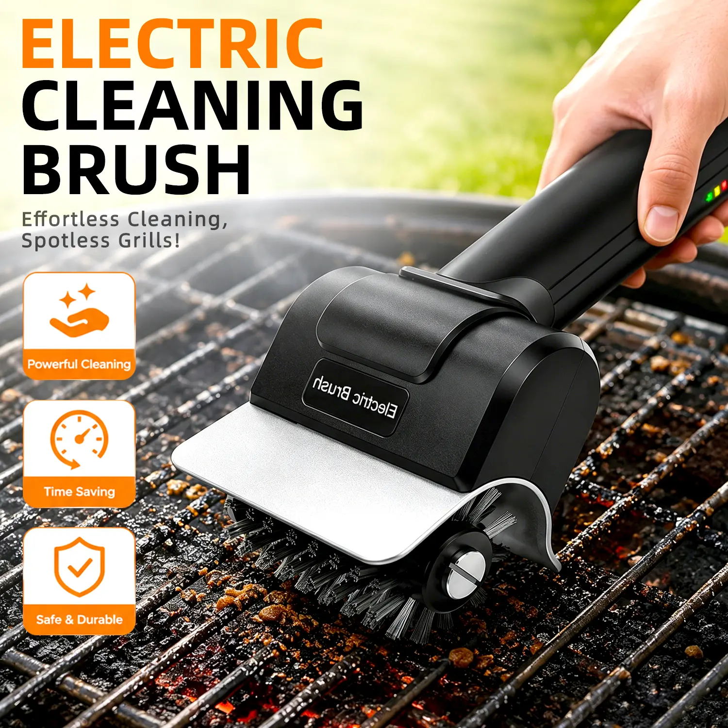 【DealsForYou】Portable Cordless USB Rechargeable Electric BBQ Grill Brush - 2000mAh High-Speed Motor, Detachable Heavy-Duty Stainless Steel Bristles, Automatic Barbecue Grate Cleaner Tool for Barbecue Enthusiasts, Grilling Accessories, Barbecue Accessories