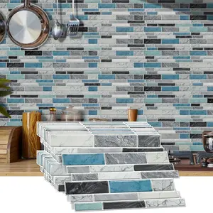12pcs/24pcs/48pcs Irregular Tile Stickers PVC Crystal Film Marble Wall Decals Decorative Wall Sticker Waterproof Oil-Proof Kitchen Bathroom Self-Adhesive Home Decor Blue Marble Backsplash Wallpaper