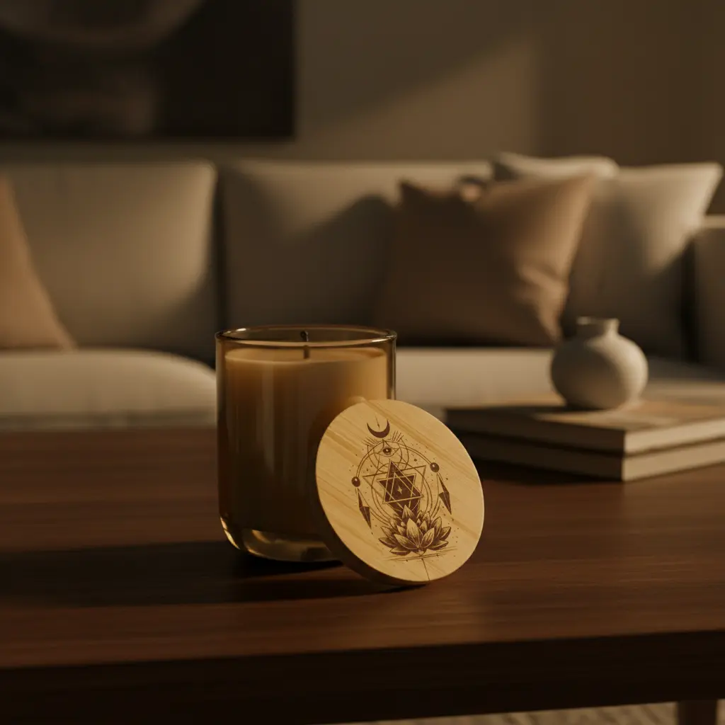 Engraved Lotus Moon Soy Candle — 14oz Scented Candle with Bamboo Lid
