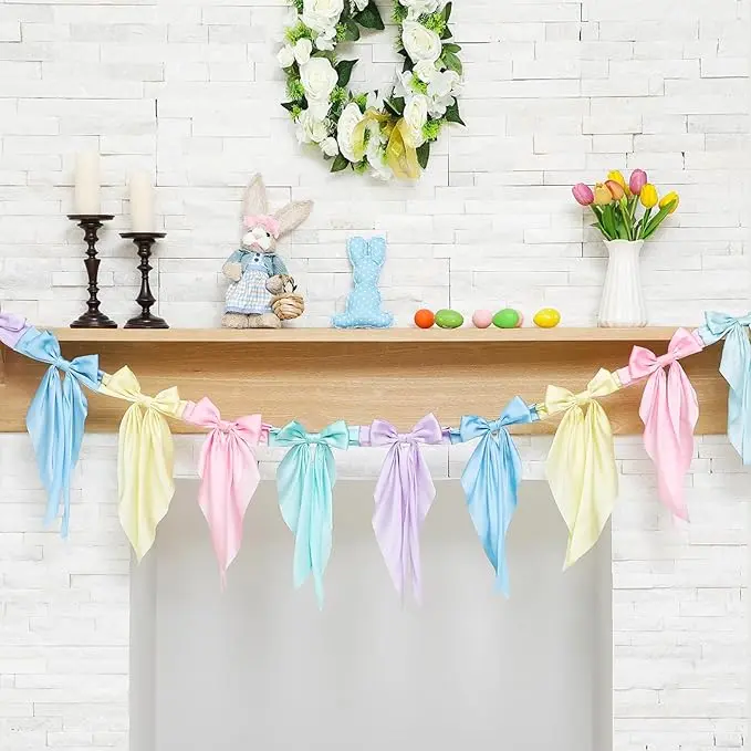1 PC Satin Ribbon Pastel Bow Garland Banner