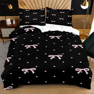 Bow print pattern soft and durable bedding duvet set, including 1 duvet cover and 1 or 2 pillowcases, without a core or pillow, suitable for children or adults as gifts, modern style fashionable bedroom bed decoration