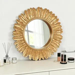 Gold Round Wall Mirror 12 inch, Small Sunflower Framed Decorative Mirror, Hanging Mirror for Living Room, Entryway, Bedroom