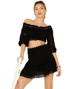 Revel Women's Cropped Off Shoulder Crochet Top - Bb-10282Vcl