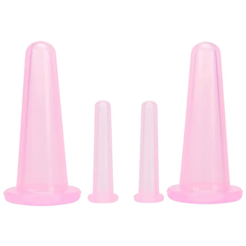 4PCS Silicone Vacuum Cupping Massage Jars Anti Cellulite Massage Facial Suction Cups Facial Beauty Massagers Face Neck Lift Skin Scraping Beauty Tool Body Care