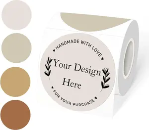 3 Inch Round Thermal Label Printer Stickers, Beige Gradient Self-Adhesive Direct Thermal Labels Stickers, /Perforation Line Design- 300 Sheets