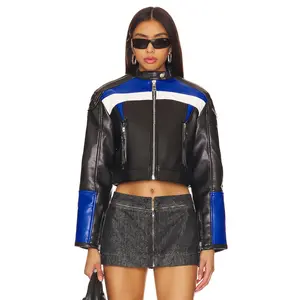 LIONESS Nueve Biker Jacket in Black & Blue LIONESS Nueve Biker Jacket in Black & Blue