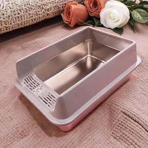 Upgraded Stainless Steel Cat Litter Box with Closed Top, Large Portable Metal Litter Box, High Edges, Odor Proof, Leak-Proof, Easy Clean