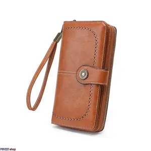 Women's Vintage Waxed Leather Wallet, RFID Blocking Zip-Around Clutch with Wristlet Strap, Large Capacity Phone & Card Organizer, Wallets