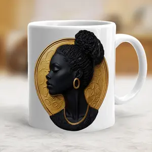 Black African Cameo Coffee Mug Gift for Black Women Birthday Gift Mom Grandma Gifts Black Art Mug Black BestFriend Gifts Black CoffeeMug Cup - bla10000