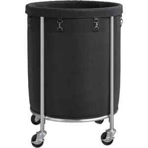 Laundry Hamper on Wheels, 23.6" Diameter 170L Large Capacity Laundry Basket with Removable Liner Bag, Easy Rolling Clothes Cart with 4 Casters and 2 Brakes, Sturdy Metal Frame, Black