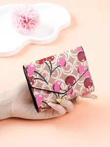 Small Wallet for Women, Cute Cherry Pattern Bifold PU Leather Slim Purse with Secure Snap Closure, Multiple Credit Card Slots & ID Window, Compact Minimalist Cash Pocket Mini Card Case Holder Clutch, Aesthetic Birthday Gift for Teen Girls Ladies