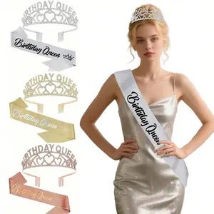 2pcs Crystal Queen Birthday Crown and Soft, Sparkling Ribbon Birthday Decoration Set is the perfect birthday gift for a wife, best friend, daughter, or mother. It is also an ideal choice for birthday celebration decorations, birthday photo props,outfits.