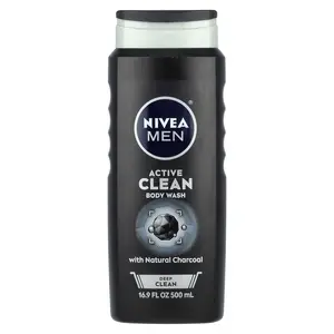 Nivea Men, Active Clean Body Wash, With Natural Charcoal, Deep Clean, 16.9 fl oz (500 ml)