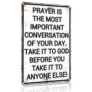 Christian Gifts for Men Women Prayer Is The Most Important Conversation of Your Day Vintage Tin Sign Religious Metal Wall Art for Home Church Prayer Room Office Chapel Decor 8x12 Inch