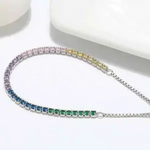 Elegant 925 Sterling Silver Multi-Color Zirconia Adjustable Tennis Bracelet