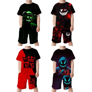4-piece Boys 3D Printed Short-sleeved Shorts