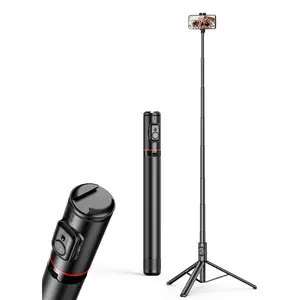 72-Inch Tripod Selfie Stick with Cold Shoe Mount and Integrated Phone Holder, Portable Selfie Stand with Remote Control, Compatible with Apple and Samsung Phones, Selfie Accessories