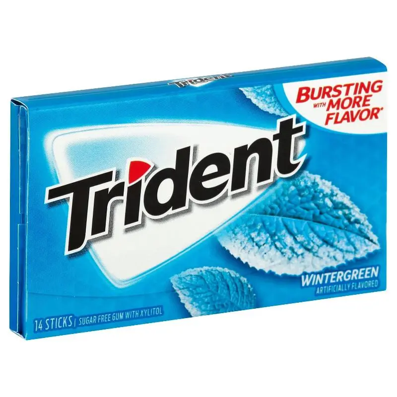 12x Trident Wintergreen Sugar Free Chewing Gum - Cool Flavor Fresh Breath Mints Snack Treats 14ct