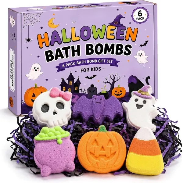 Halloween Bath Bombs, 6 Pack Boo Spooky Basket Stuffers for Women Kids | Unique Adorable Spooktacular Shapes, Bubble Bath Halloween Party Favors for Boys Girls, Relaxing Gifts for Women Body Care