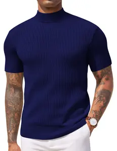COOFANDY B Men's Mock Turtleneck Sweater Short Sleeve Casual Basic Tops Ribbed Knit Pullover Solid Tee