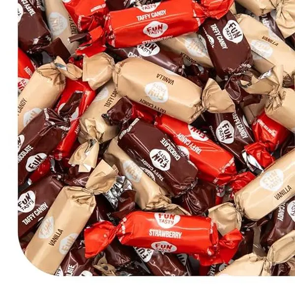 Taffy Candy, Assorted Caramels, Vanilla, Chocolate, Strawberry - 1 Lb Pack | Old Fashioned Candy Individually Wrapped, Neapolitan Taffies