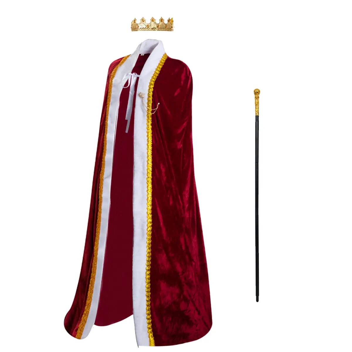 Medieval King Costume Royal Queen Velvet Robe with Golden Imperial Crown and Scepter Plus Size