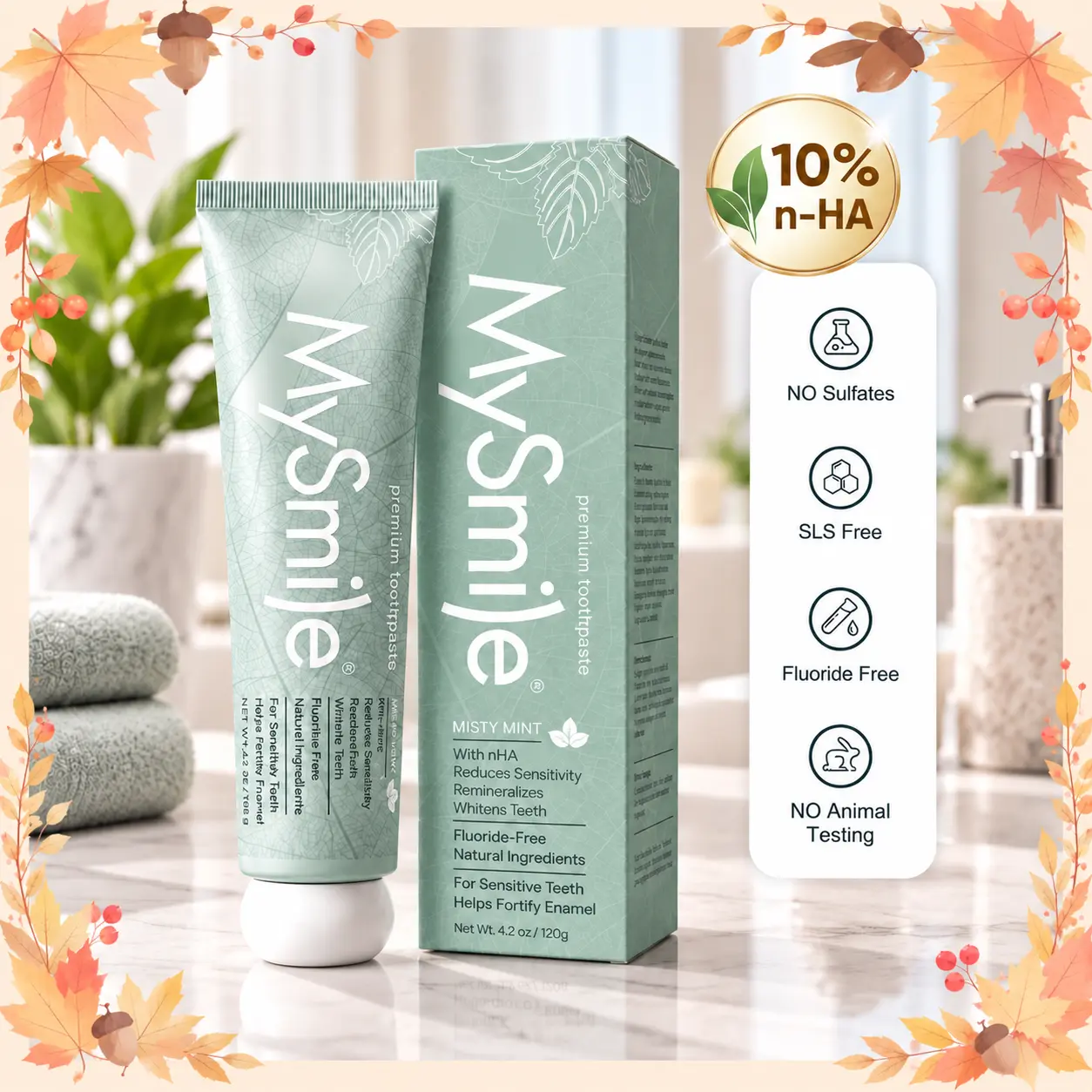 MySmile Sensitive Toothpaste with Nano Hydroxyapatite Toothpaste Reduces Sensitivity, Hydroxyapatite toothpaste whitening, Fluoride Free Whitening Toothpaste for Sensitive Teeth, Misty Mint, TikTok Exclusive, 4.2 oz Oral Daily, Minty, Gluten Free, Plaque