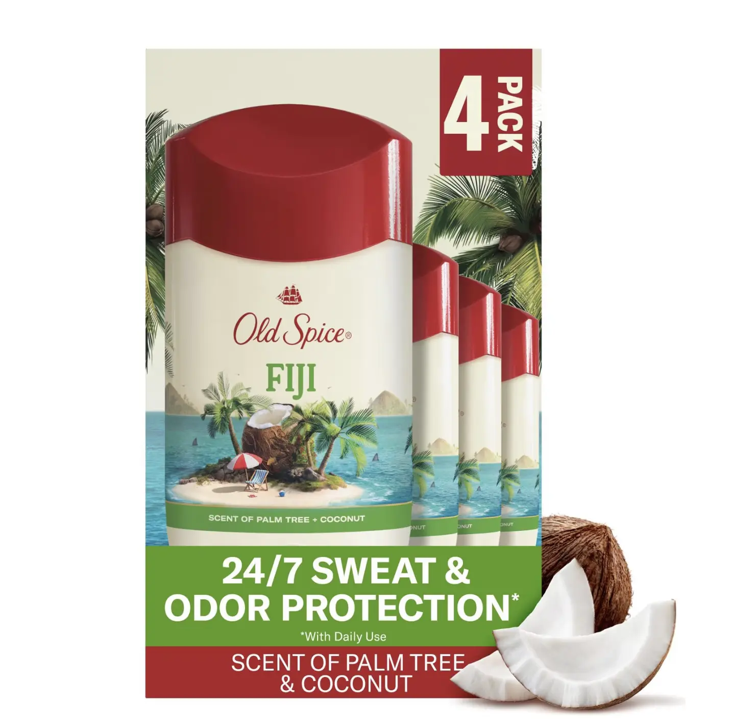 Old Spice Fiji Antiperspirant Deodorant Palm Tree + Coconut 4 pk 2.6 oz