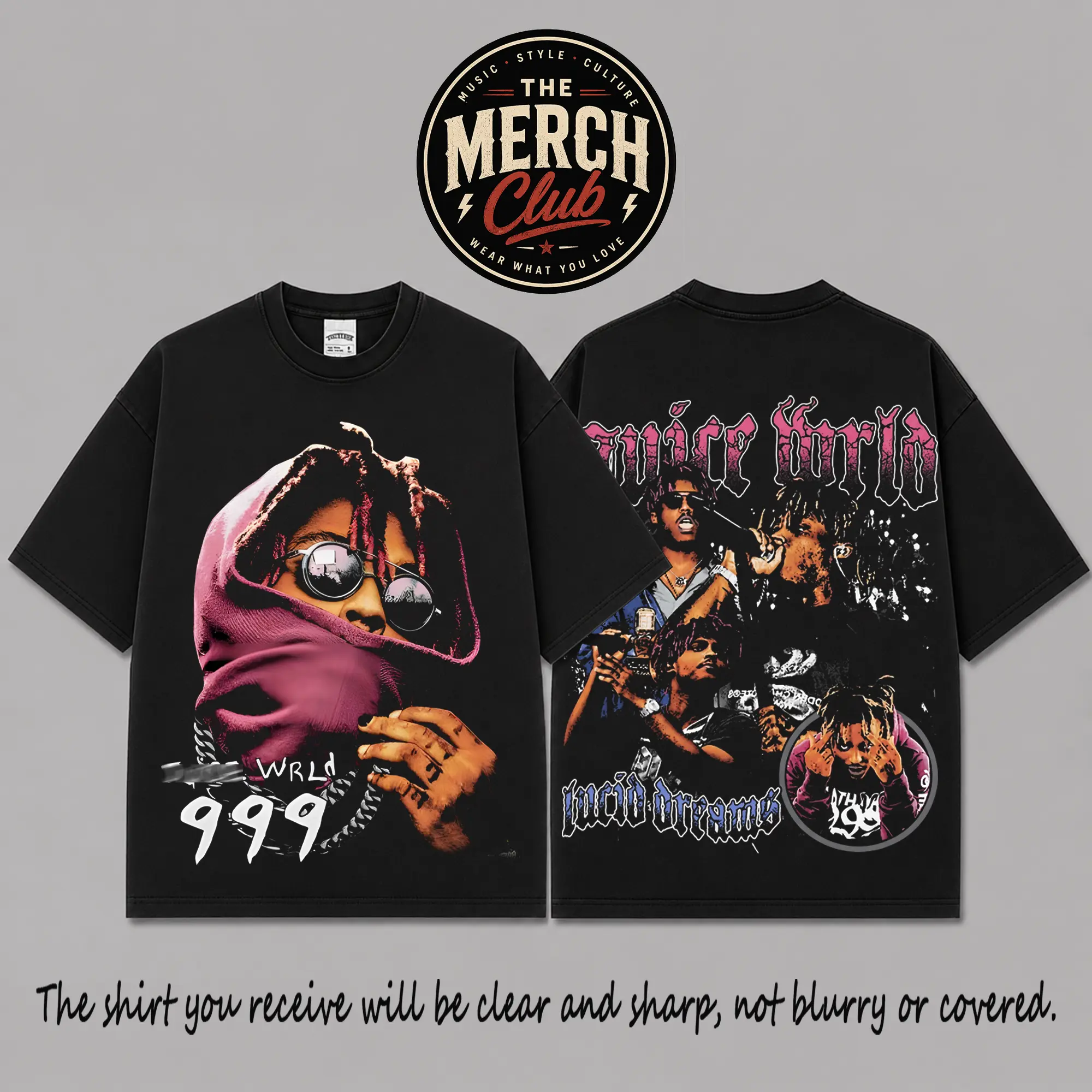 (Minder Store)Juice 999 Lucid Dreams Graphic Premium Cotton T-Shirt, Emo Rap Music Fan Tee, Purple Hood Hip-Hop Streetwear Shirt, Vintage Memorial Style Concert Merch, Oversized Black Graphic Tee, Gift for Juice Fans