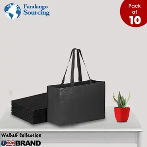 Black Reusable Grocery Tote Shopping Bags Hand Bags Eco Friendly 10 Pack WeBaG Brand