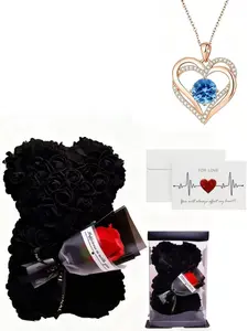 Handmade Eternal Flower Rose Bear Necklace Gift Set, Valentine's Day, Mother's Day, Graduation, Wedding Decoration, Elegant Necklace