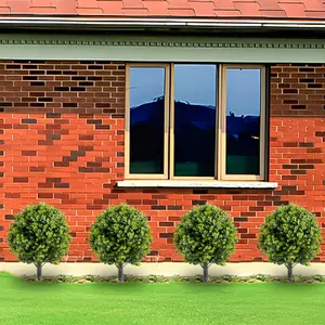 23in Artificial Eucalyptus Trees with Ground Spike for Outdoor-Fake Topiary Ball Trees Artificial Plant Brush for Indoor Outdoor Set of 4 Decor Decorative Faux Fruit
