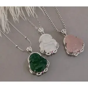 925 Sterling Silver Jade Minimalist Buddha Necklace