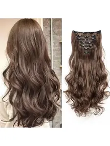 {New Product}22 Inch Long Wavy Synthetic Hair Extensions 7pcs Clip-In Heat Resistant Curly Hairpieces, Natural Soft Synthetic Fiber, Double Weft for Women