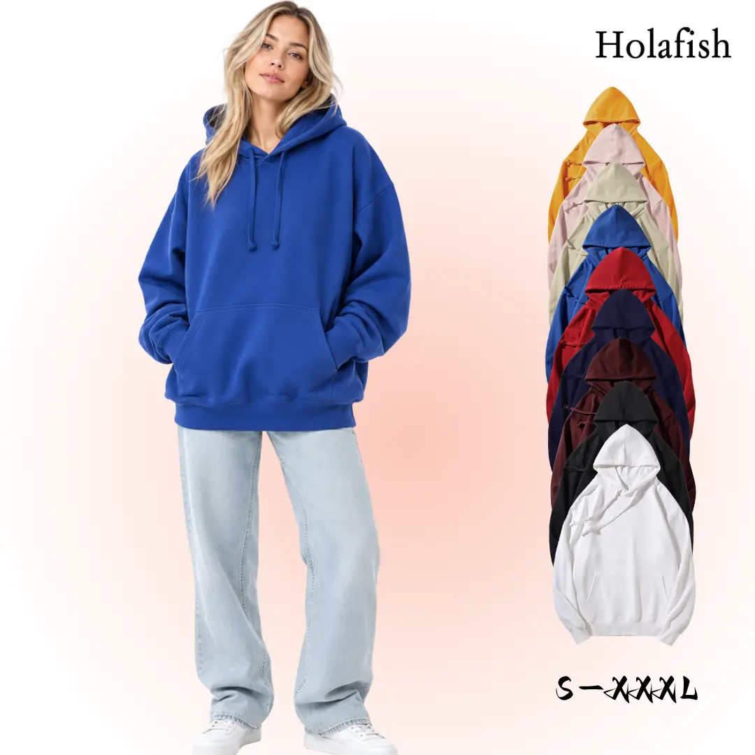 Women's Korean Style Unisex Oversized Hoodie, Long Sleeve Ribbed Kangaroo Pocket Fleece Pullover, Simple Basic Comfy Loose Top, Everyday, Casual