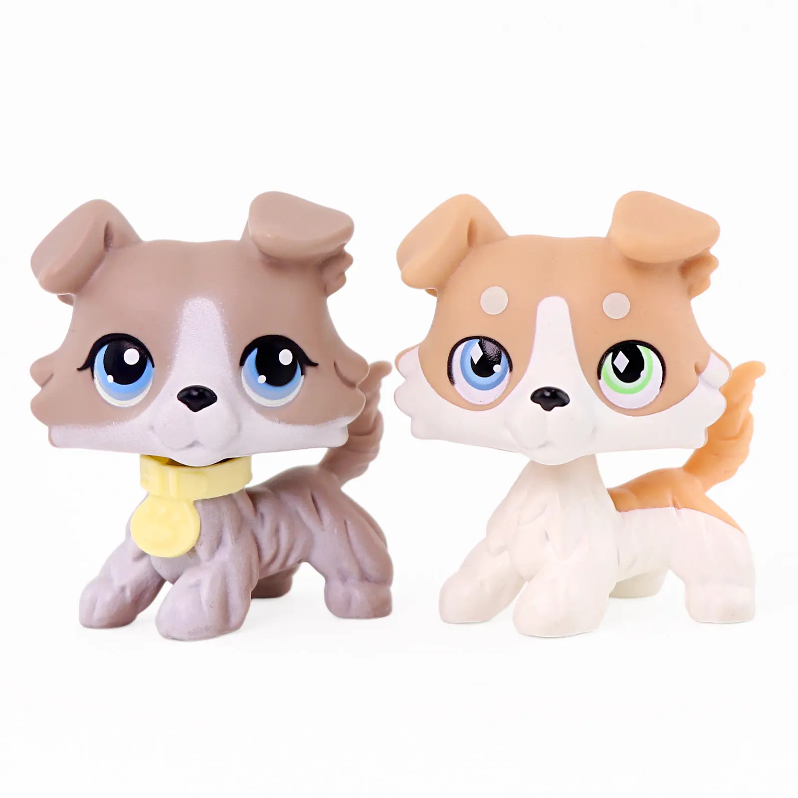 2 Pack Mini Collie Dog Figurines Set, Cute Small Puppy Figures with Delicate Hand-Painted Details, Collectible Pet Animal Toy Statues, Mini Doll Gift for Kids Girls Birthday Party Favor
