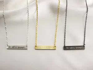 Custom Engraved Bar Pendant Necklace – Stainless Steel Rectangle Bar – Personalized Name Jewelry Gift