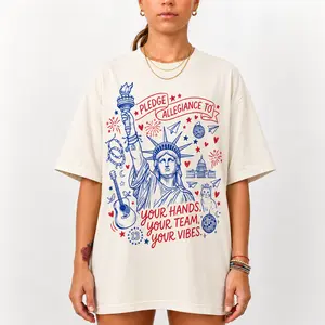 Pledge Allegiance To Your Hands Your Team Your Vibes Shirt, Patriotic Liberty Graphic T-Shirt, Retro America Independence Day Tee, Funny USA Graphic Shirt, Fourth of July Gift for Women