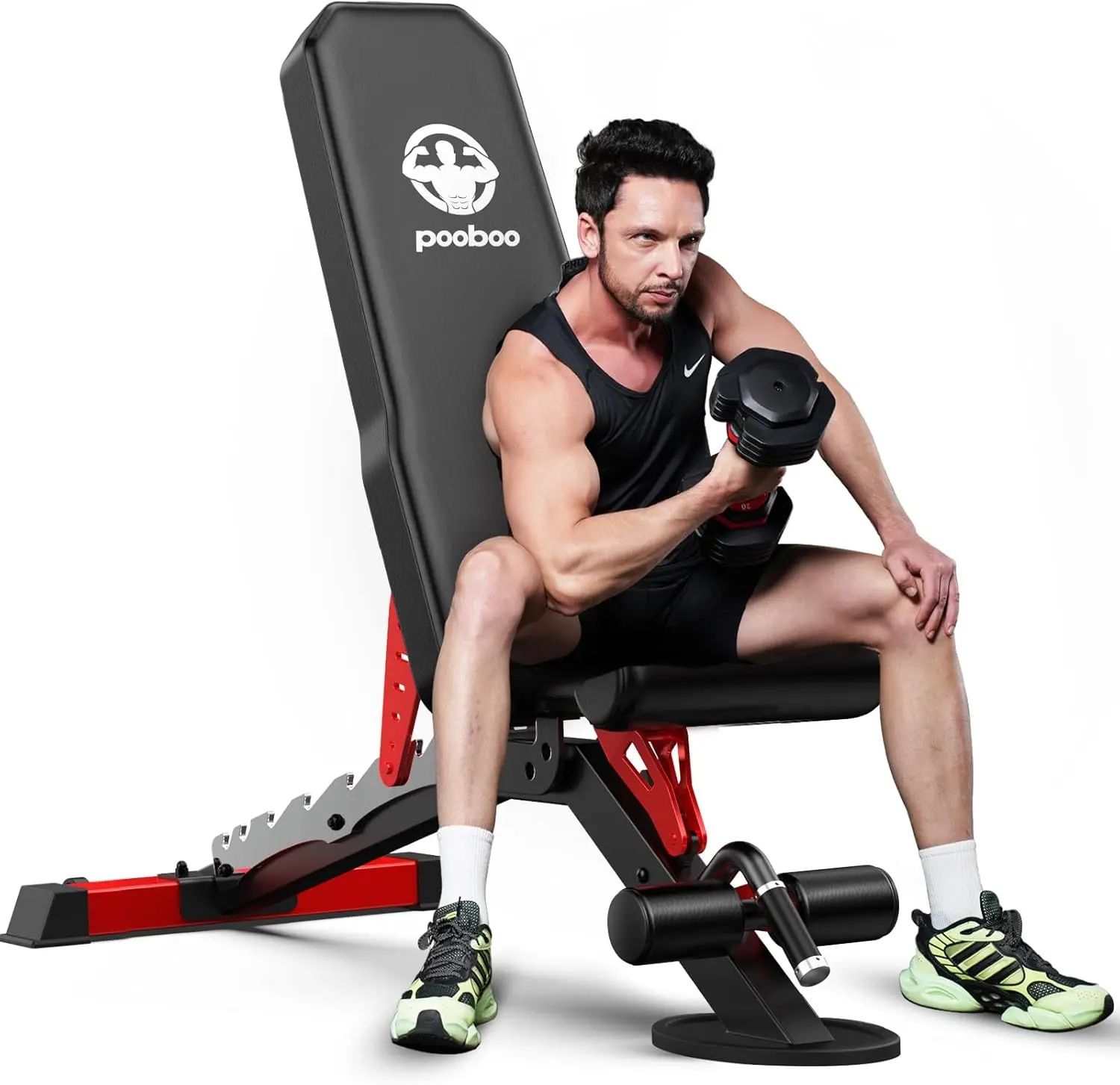pooboo Weight Bench, Adjustable Workout Bench for Home, 1500LBS Heavy Duty Capacity, Strength Training Bench with Flat/Incline/Decline Positions for Full Body Workout